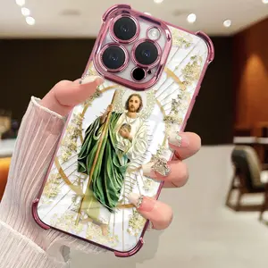 Saint Judah pattern mobile phone protective case, suitable for iPhone X, 11, 12, 13, 14, 15, 16, 17promax, four-corner anti-fall smartphone protective cover, shockproof, TPU transparent mobile phone case,