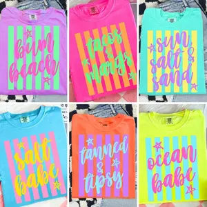 Comfort Colors Neon Summer Beach Graphic Shirt, Retro Sun Salt Sand Ocean Babe Tee, Aesthetic Tacos & Margs Vacation Top, Salty Babe Tan & Tipsy Apparel