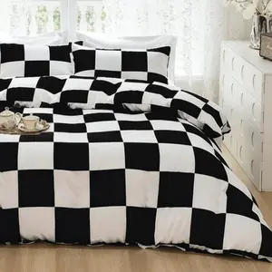 Modern Black and White Check Print  3-Piece Duvet Cover Set, Modern Bedding Set, Includes 1 Duvet Cover and 2 Pillowcases (Without Insert), Simple and Stylish, Soft and Comfortable&Easy Care, Ideal Gift.
