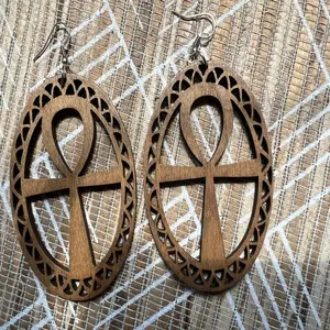 Goddess Ankh Earrings Light Brown