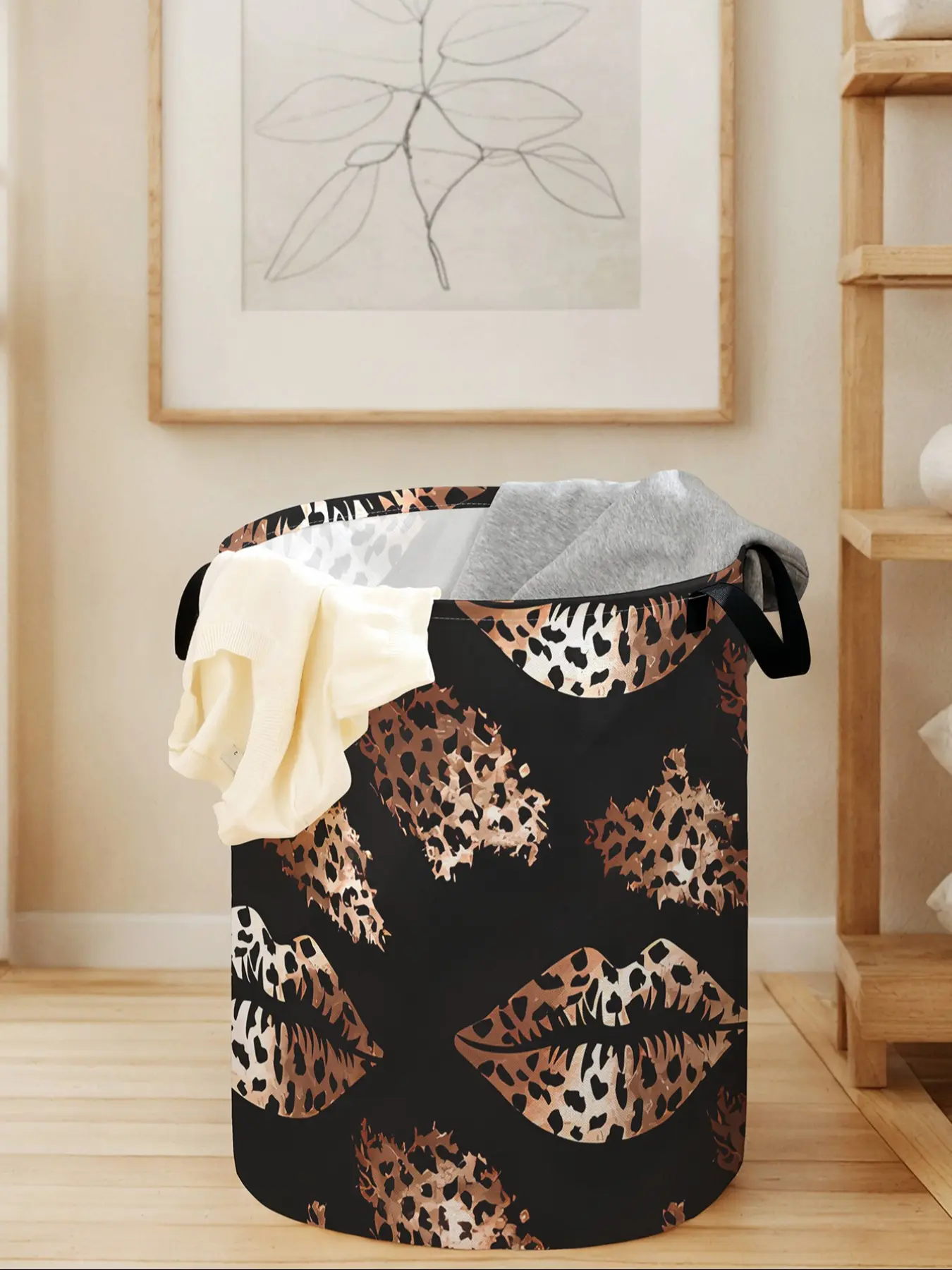 Leopard Print Laundry Sorting Basket with Handle, Laundry Sorter Hamper, Durable Foldable Clothes Storage Bin, Large Capacity Toy Organizer for Home Use