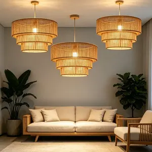 Decorative Woven Basket Pendant Light Shade, Elegant Lighting Decor for Home Restaurant, Cafe, Tea Shop, No Power Bulb Included