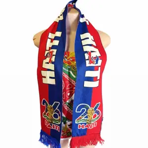 Scarf with Fringe Haiti Soccer Design Scarf Bandana Mouchwa Features Cup Motif, Ideal for Fans of Haiti or any Sports / Versatile Accessory