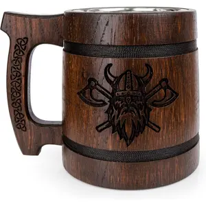 Beer Mug 20 OZ - Viking mug - Tankard Mug - Beer stein - Wooden beer mug - Handmade Gifts for Men| Fathers Day| Christmas| Birthday Gifts| Norse & Celtic Men Mugs - Dark Viking