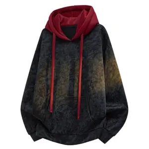 Men's Autumn And Winter Vintage Colorblock Patchwork Loose Fit Couple Hoodie, Men's Everyday Wear, Soft And Comfortable, Loose Versatile Warm Long Sleeve Hooded Jacket, Men's Hoodie