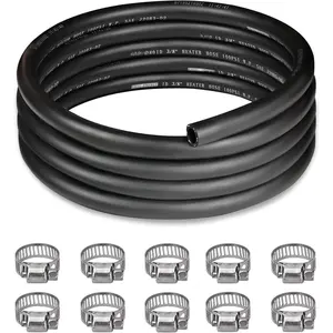 3/8" Heater Hose 10FT Coolant Radiator Hose With 10 count Clamps Straight 100PSI SAE 20R3 Black