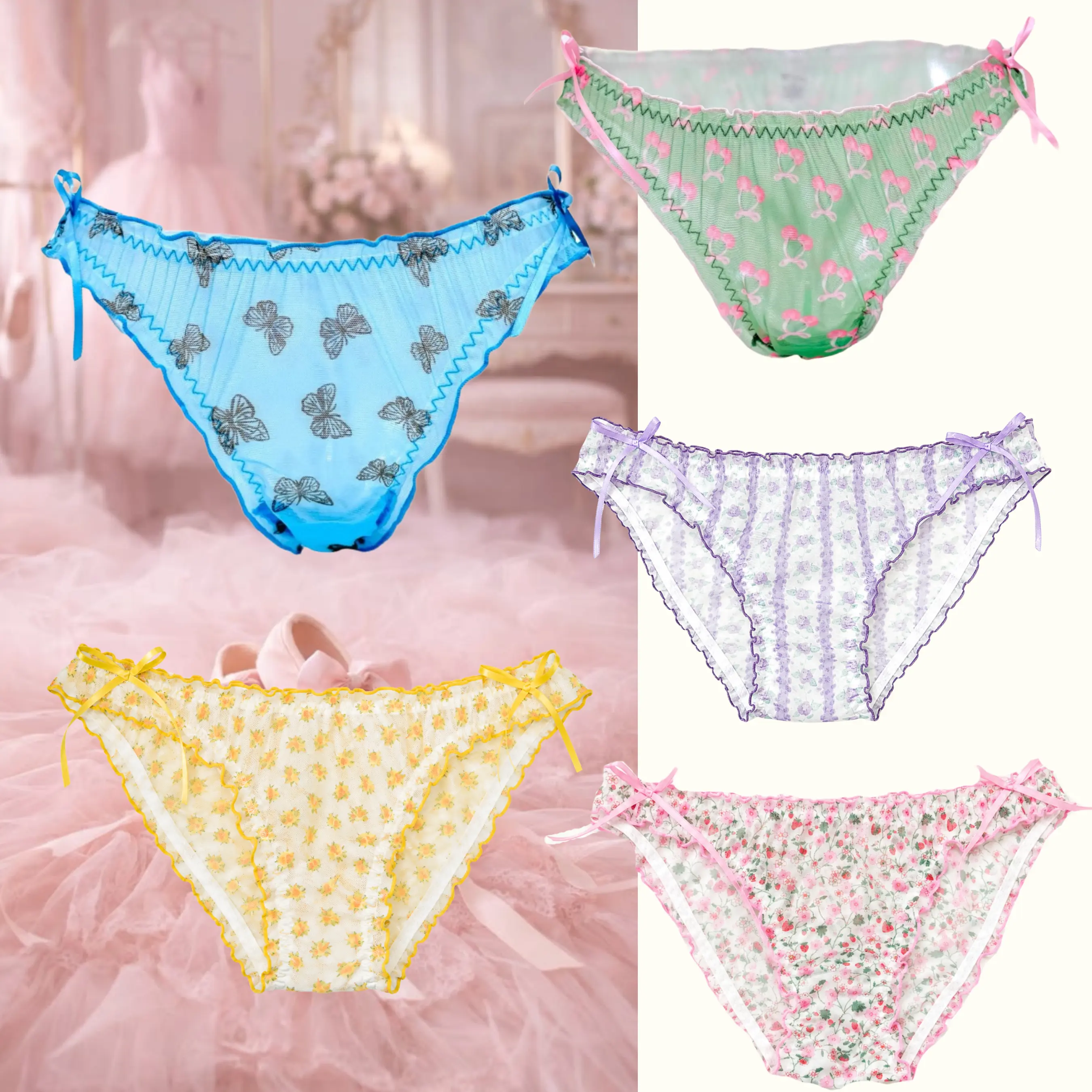 Milanblocks Pointelle Bikini Undie Cute Y2K Coquette Cotton - Rose, Comfy, Breathable, Ultra Soft, Elastic, Regular Fit, True to American Size - Comfort Floral Cheeky Panty