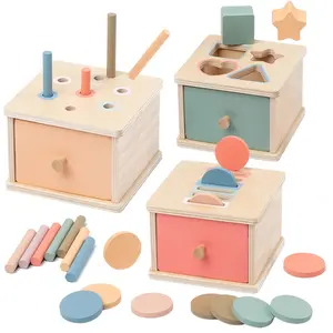 Montessori Sensory Box, Sensory Cube, Wooden Color Shape Sorting Toy, Baby Throwing Stick Ball Coin Puzzle, Early Education Toy, Fine Motor Skills Trainer, Birthday Travel Gift