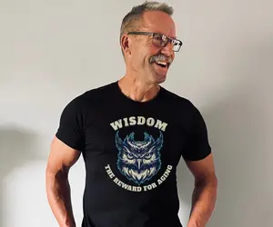 Wise Old Owl Wisdom Shirt - Aging Gains Wisdom Tee - Shirts for the Older Generation Athletic Classic