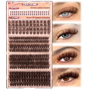 Brown Lash Clusters 360 pcs Eyelash Extension Natural Individual Lashes Brown Wispy+50P+60P+80P+Bottom Lashes Clusters DIY Lash Extension 5 Styles Cluster Lashes D Curl Lash Extension