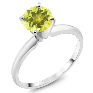 Gem Stone King 14K White Gold Canary Mystic Topaz Solitaire Engagement 4-Prong Ring For Women | 1.00 Cttw | Round 6MM | Gemstone Birthstone