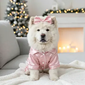 Premium silk pajamas for small/medium cats & dogs. Ultra-soft with a matching headband to ease pet anxiety. # Cute Pet Pajamas # Instagram Viral Pet Outfits # Loungewear