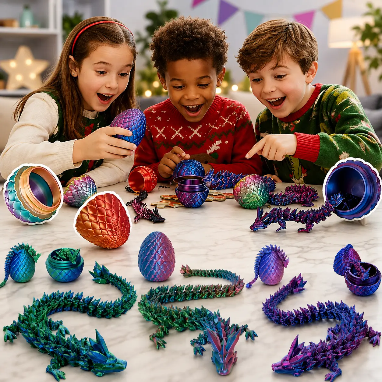 3D Printed Dragon Easter Basket Stuffers Surprise Egg,Articulated Crystal Dragon in Egg,Executive Dragon Fidget Desk Toys,Christmas Decorative Easter Egg Fillers Gifts for Boys Kids