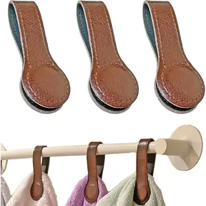 3 Pack Leather Magnetic Towel Clips Hand Towel Hooks with Magnets for Towel Rods and Racks, Kitchen and Bathroom Accessory (Brown, 3 Pack)