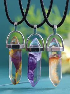 Hexagonal Colorful Crystal Pendant Necklace Set, Adjustable Chain, DIY Jewelry Making, Best Birthday Gift, 5 Pendants + 5 Chains