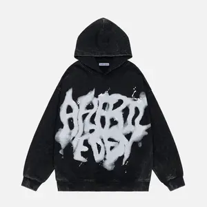 Aelfric Eden Graphic Hoodies Abstract Print Washed Hoodie Long Sleeve Acid Washed Hooded Sweatshirts Trendy Y2k Tops