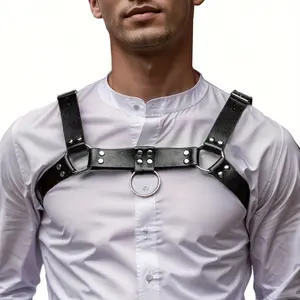 1pc Gothic Faux Leather Chest Strap with Large Metal Ring - Adjustable Suspender for Rock & Punk Fashion, Club Accessories, Non-Stretchable, Club Fashion Accessory |   Gothic Style |   Adjustable Strap, Christmas, gifts