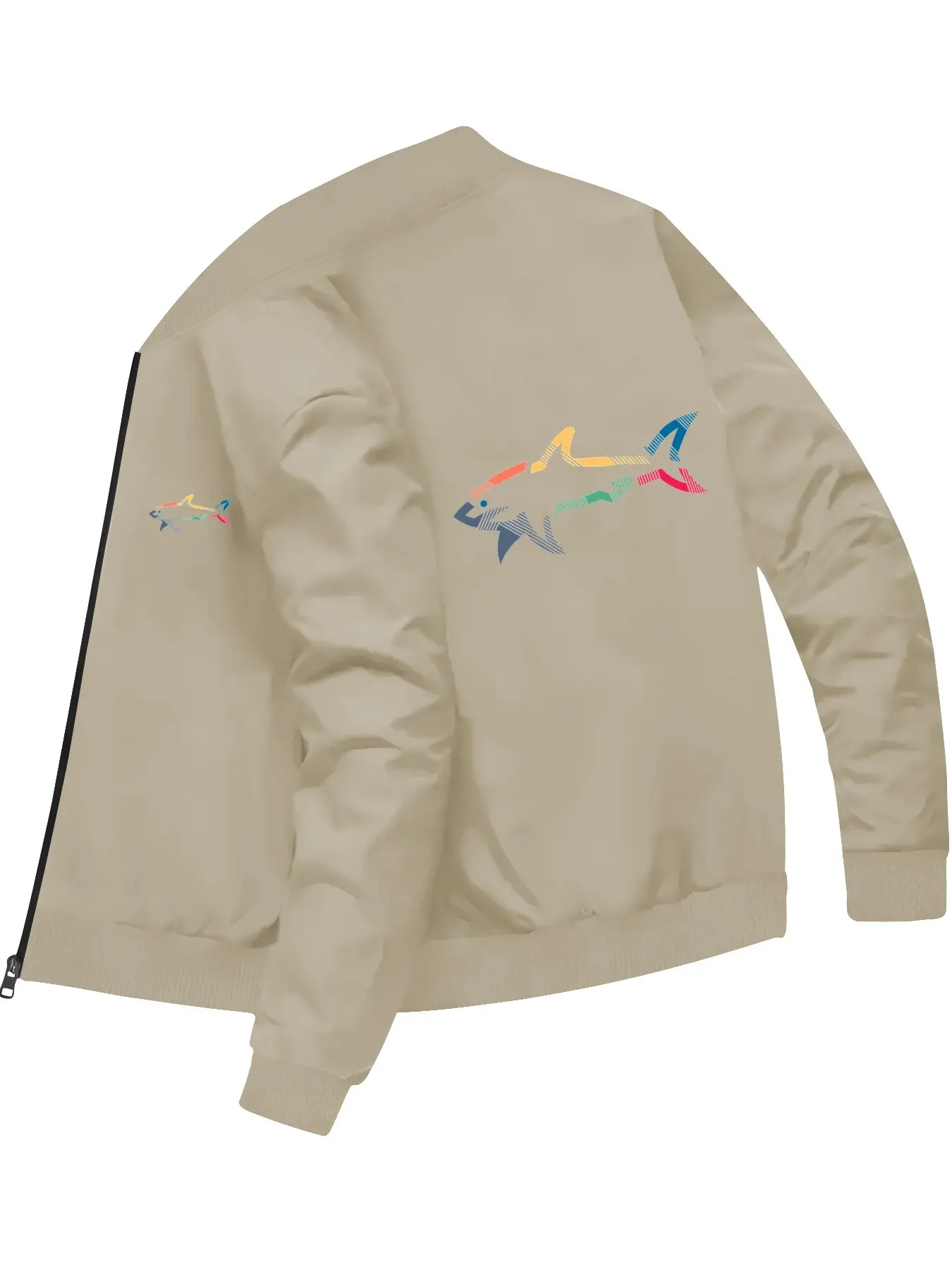 Fashion Trendy Men's Colorful Shark Printed Baseball Jacket for Daily Leisure Outings and Versatile Wearing