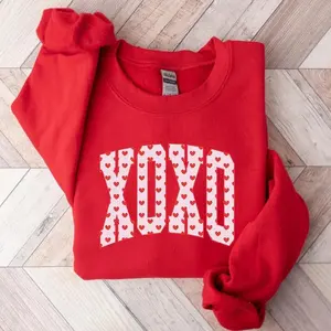 XOXO Valentine Sweatshirt Cute Heart Design Romantic Crewneck Gift for Her
