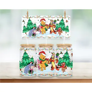 Yellow Bear & Friends Christmas - 16 oz. UV DTF Cup Wrap