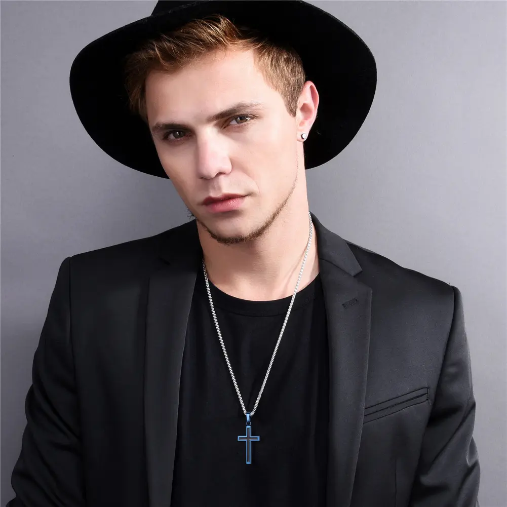 FaithHeart Christian Black Enamel Cross Necklace For Men Women Black Enamel Cross Necklace