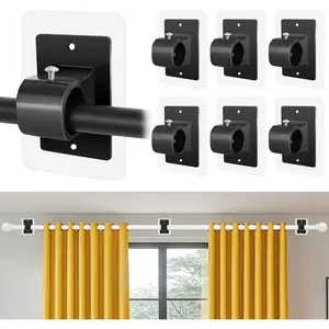 No Drill Curtain Rod Brackets-Self Adhesive, No Drilling, Renter Friendly, Nail Free, Adjustable Non Screw Drapery Rod Hooks for Apartment Window, Wall, Door & Ceiling Mount