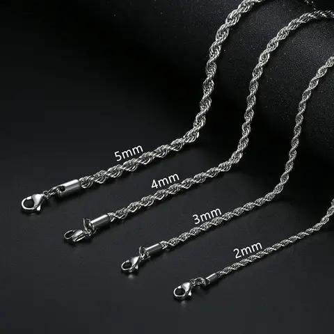 Adjustable Length Twisted Rope Chain & Link Necklace for Women, 316L Stainless Steel Hypoallergenic Costume Jewelry, 3-5mm Chic Twist Chain Design, 18-24in Casual Style Accessory