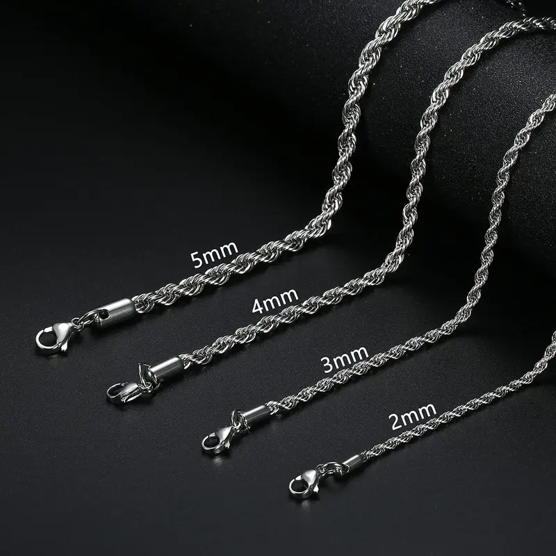 Adjustable Length Twisted Rope Chain & Link Necklace for Women, 316L Stainless Steel Hypoallergenic Costume Jewelry, 3-5mm Chic Twist Chain Design, 18-24in Casual Style Accessory