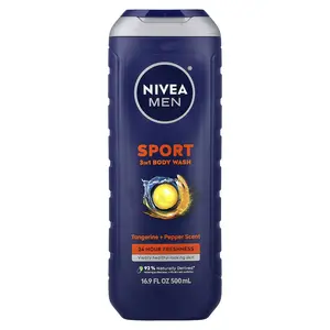 Nivea Men, Sport 3 in 1 Body Wash, Tangerine + Pepper, 16.9 fl oz (500 ml)