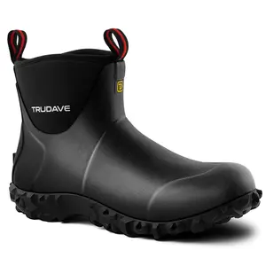 Trudave Ankle Rubber Work Boots for Men, 6mm Neoprene  Insulated Rain Boots, Waterproof Garden Shoes with Steel Shank, Camp Outdoor Snow Mud Boots for Farming, Hunting, Lawn Work