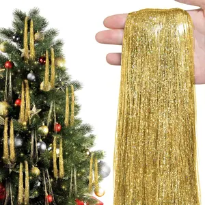 Christmas Tree Tinsel Icicles 6000 Strands Decorations Streamers Ornaments (Gold)