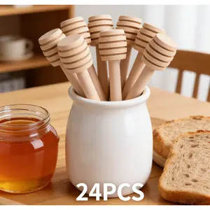 The ultimate bulk honey stirring set you can’t miss!24Pcs 4.1-inch natural wood honey dipper sticks with honeycomb pattern, easy to clean & reusable, perfect for dispensing honey from jars, drizzling on ice cream, cakes or smoothies