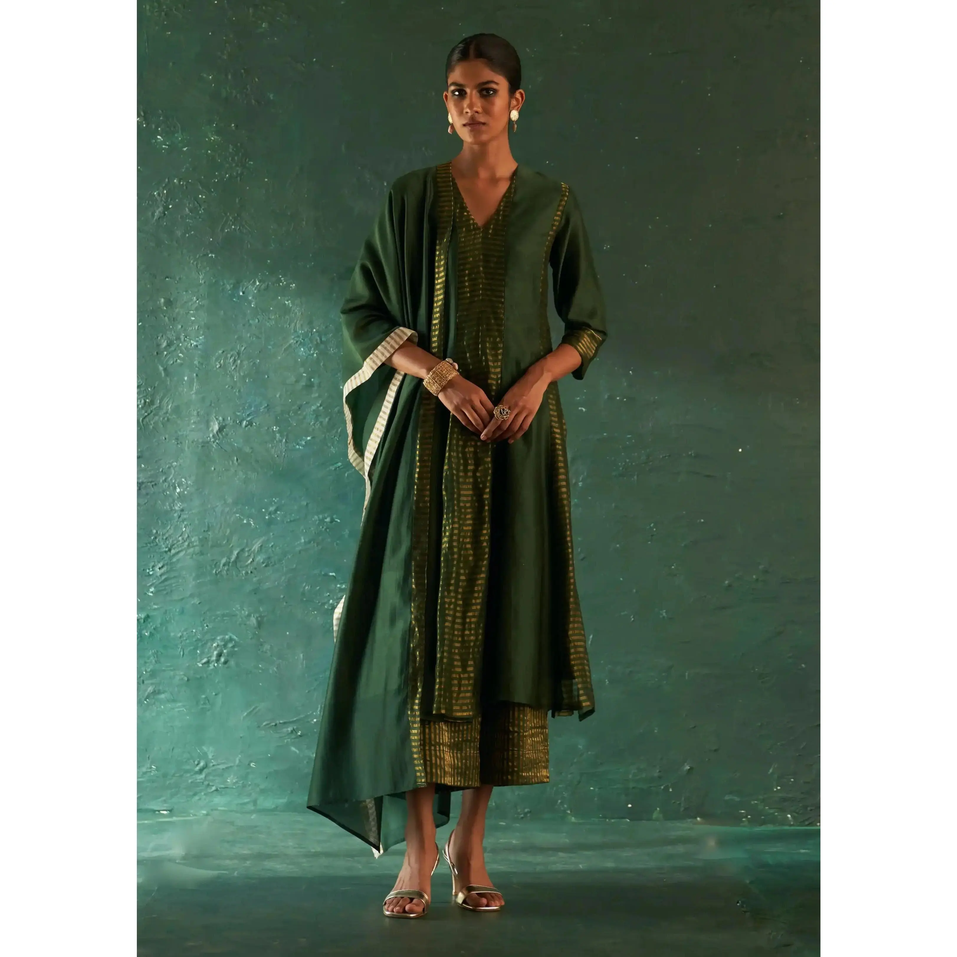 Midas deep green chanderi kurta set