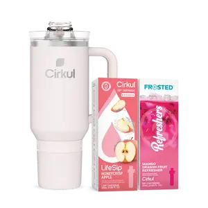 Cirkul® 40oz. Cherry Blossom All-Day StrawSip™ Tumbler (Pink) & Sip® Cartridges Starter Set: Honeycrisp Apple & Mango Dragon Fruit