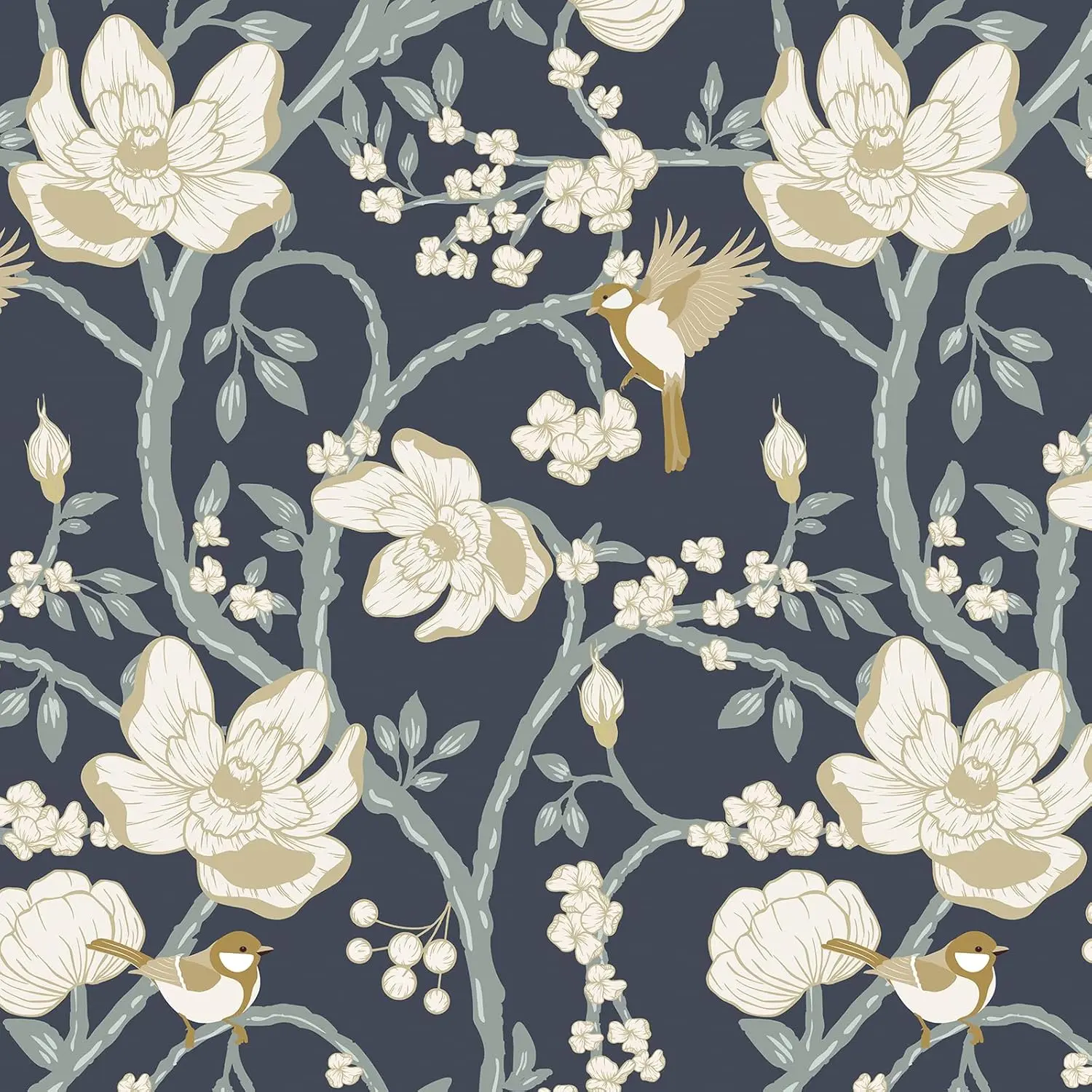 GloryTik Blue Vintage Floral Peel-and-Stick Wallpaper Roll - 17.3in x 200in Self-Adhesive Waterproof Vinyl, Indoor Farmhouse Home Decor for Bedroom, TV Background, Flat Surfaces DIY Projects, Charming Design