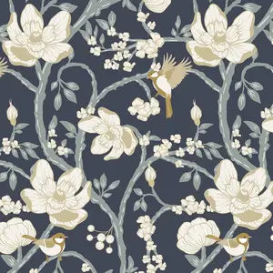 GloryTik Blue Peel and Stick Wallpaper,Vintage Floral Self Adhesive Waterproof Vinyl Waterproof Self Adhesive Farmhouse Wall Paper for Bedroom Shlef Cabine