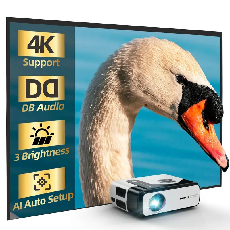 2026 Portable Android TV Projector 4K Support, Auto Focus & Auto