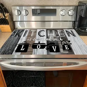 Wooden Kitchen Themed Pattern Gas Stove Cooktop Panel Protector Cover Mat Stove Plate, 1pc Scratch Resistant & Easy To Clean Stove Top Protector, Kitchen Appliances