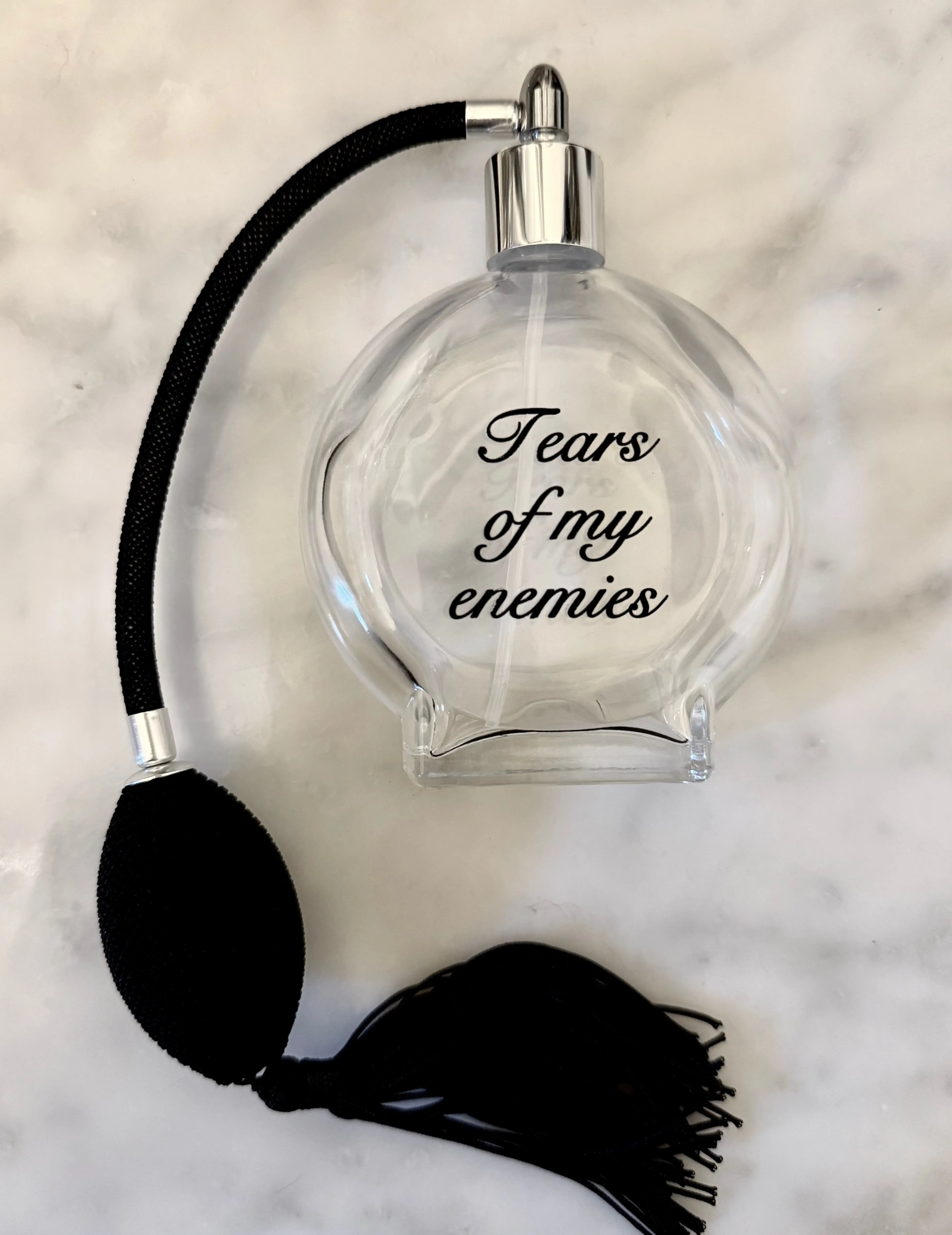 Large Black Tears Perfume bottle with atomizer