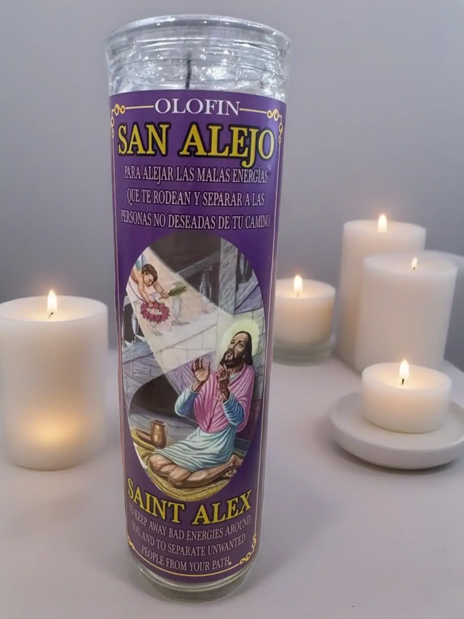 SAN ALEJO VELADORA PREPARADA, Prepared San Alejo Therapy Candle, Healthcare Alternative Treatment for Aromatherapy Use