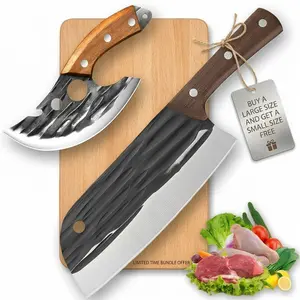 2PCS Outdoor BBQ Butcher Knife Set, Sharp Lightweight Cleaver & Viking Knife , Full Tang Ergonomic Handle for Camping, Picnic, Home Cooking & Meat Cutting Super Combo Sakimaru Slicer Chef Knife Salmon