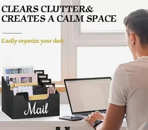 Wooden desktop storage and organization rack for documents and files