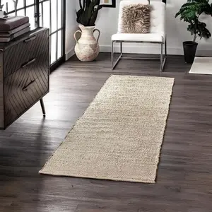 "Boho Chic Vibes: Artisanal Jute-Cotton Blend Runner Rug - 2'6" x 12' of Natural Elegance!  #BohemianRug #HomeDecor"