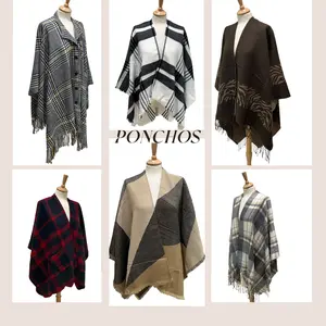 Cozy Luxe Ponchos and Shawls - Stylish Open-Front Design with Jewel Tones Fringe Detailing Comfortable Fit for Fall & Winter Season One Size Fits All