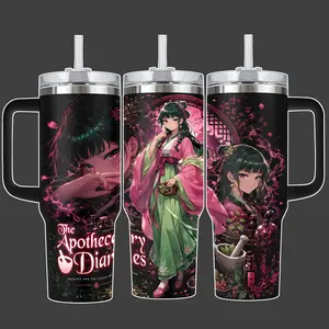 The Apothecary Diaries Maomao Pink Garden Anime Tumbler Cup, Herbal Apothecary Full Wrap Stainless Steel Insulated Tumbler 20oz/40oz With Straw Lid Included, 40oz Handle Option