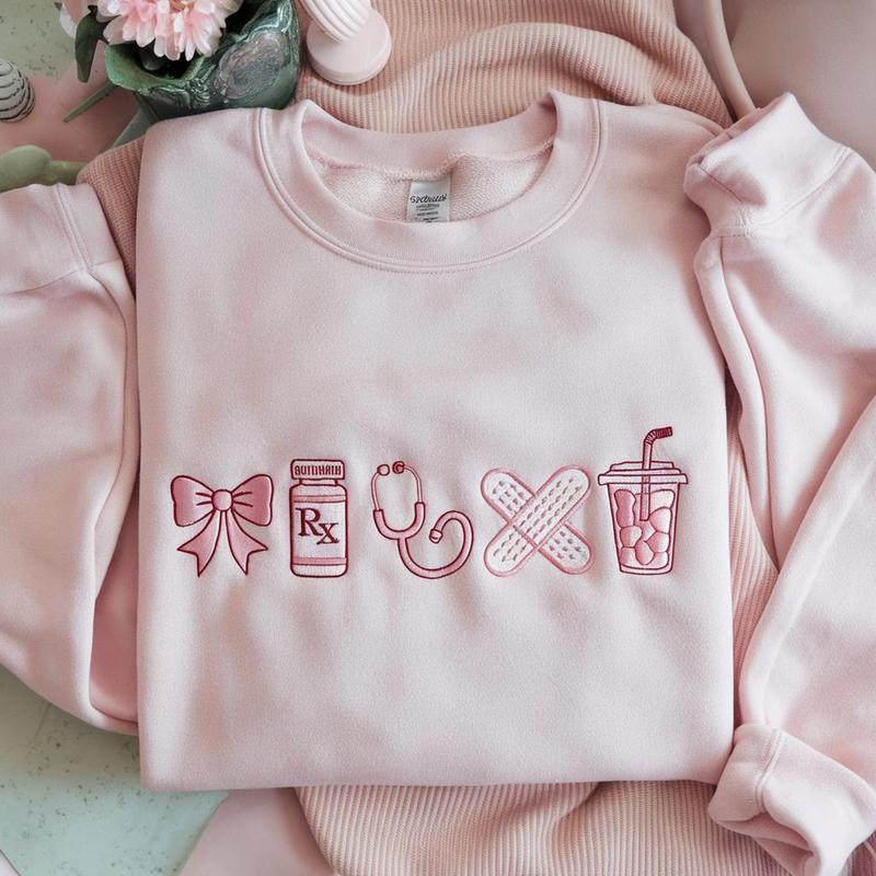 EMBROIDERED Embroidered Nurse Icon Sweatshirt , Healthcare Shirt, CNA Sweatshirt, Medical Assistant, Nursing Grad Gift, Coquette Nursing Sweatshirt