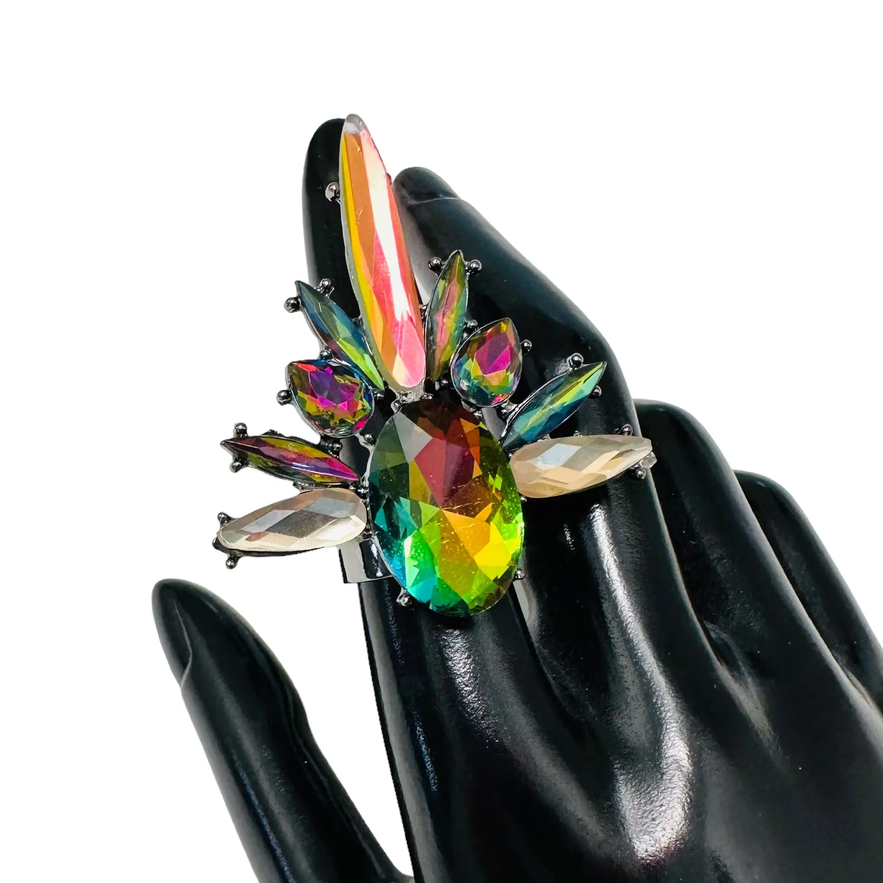 Fancy Deep Aurora Borealis Virtual Cosmic Cocktail Ring Adjustable