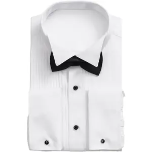 Mens White Tuxedo Shirt with Wing Collar, French Cuffs and Accessories, Bow Tie/White