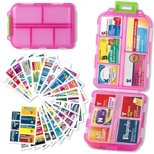 Pill Organizer with Medicine Labels Travel Daily Pill Container Mini Medication Organizer Storage Pill Organizer Pill Case 7 Day Pill Organizer(Pink, 161 Lables)