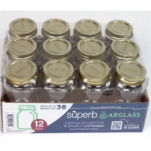 212 MAIN 16oz Regular Mouth Glass Canning Jar Container - Pack of 12, Kitchen Storage Solution, Glass Jar